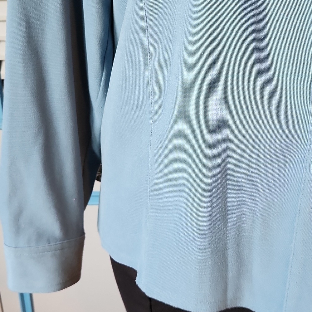 Petite Sophisticate Teal Button-Down Blouse - Picture 6 of 13